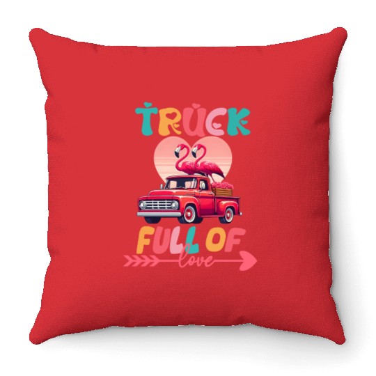 Awesome Valentine's Day Truck Full Of Love Throw Pillows