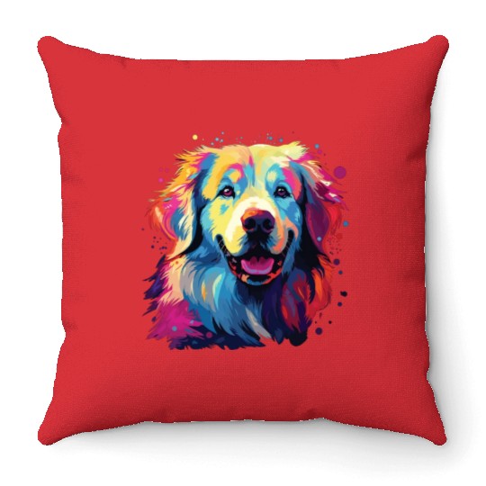Watercolor Colorful Great Pyrenees Throw Pillows