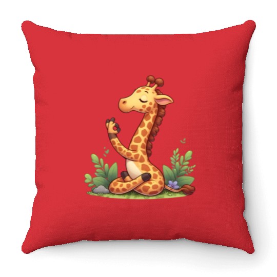 Giraffe yoga practitioner Throw Pillows