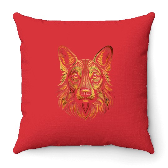 German Shepherd Funny Dog Street Art Comic Pet Throw Pillows