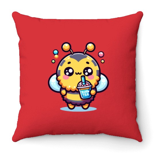 Adorable Kawaii Bee Cute Animal Boba Tea Bubble Throw Pillows