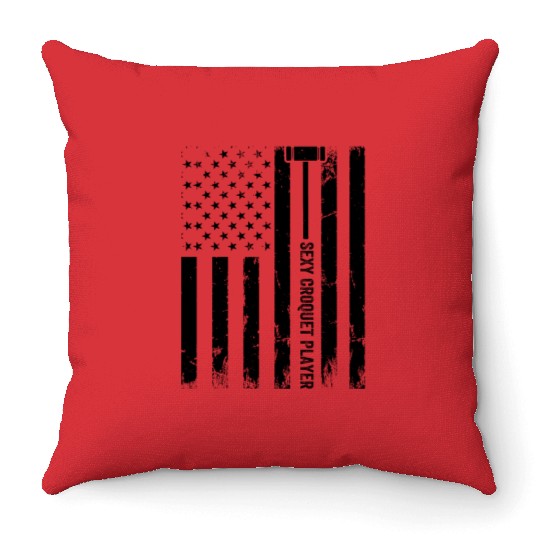 Croquet US Flag Sexy Croquet Player Throw Pillows