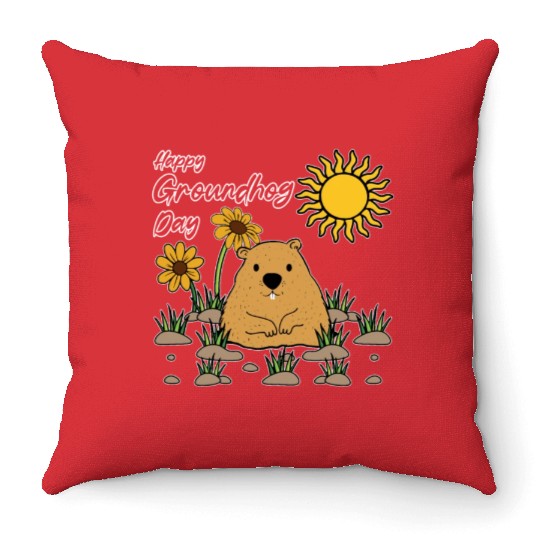 Happy Groundhog Day Animal Spirit Rodent Throw Pillows