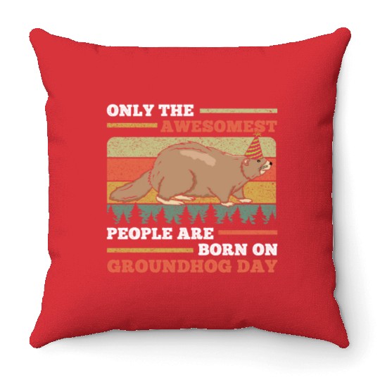 Awesomest People Groundhog Day Retro Vintage Throw Pillows