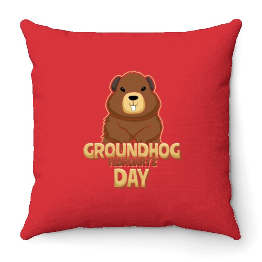 Groundhog Day Day February 2 Cute Kawaii Throw Pillows
