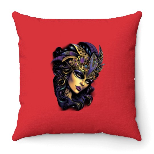 Mardi Gras Women Mardi Gras Mask Carnival Street Throw Pillows