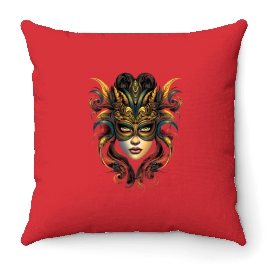 Mardi Gras Women Mardi Gras Mask Carnival Street Throw Pillows