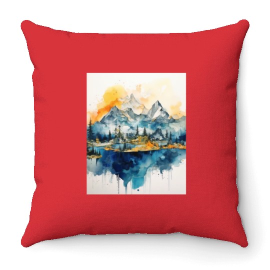 Abstract Watercolor Mountain Throw Pillows