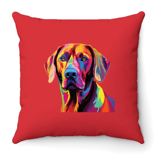 Watercolor Colorful Rhodesian Ridgeback Throw Pillows