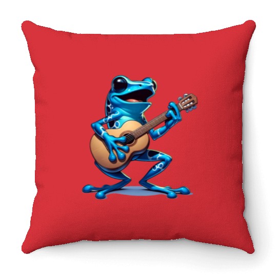 Poison dart frog guitar Throw Pillows