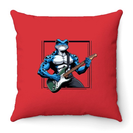 Poison dart frog guitar Throw Pillows
