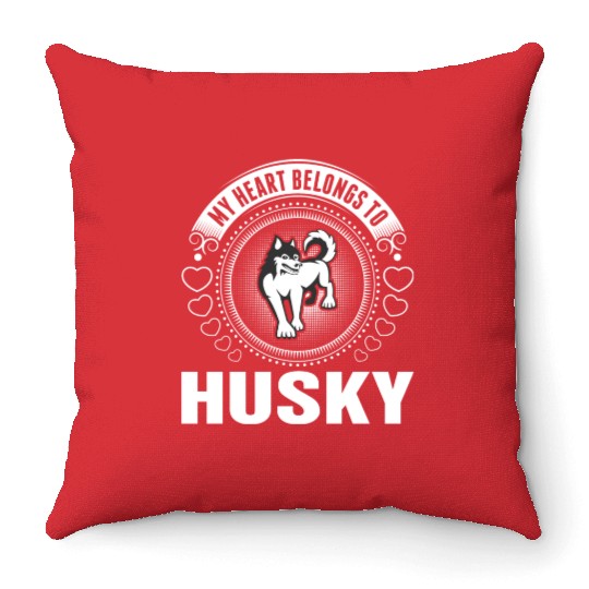 My Heart Belongs To Husky Dog Throw Pillows