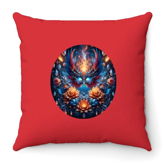 Phoenix Rebirth in Cosmic Bloom Throw Pillows