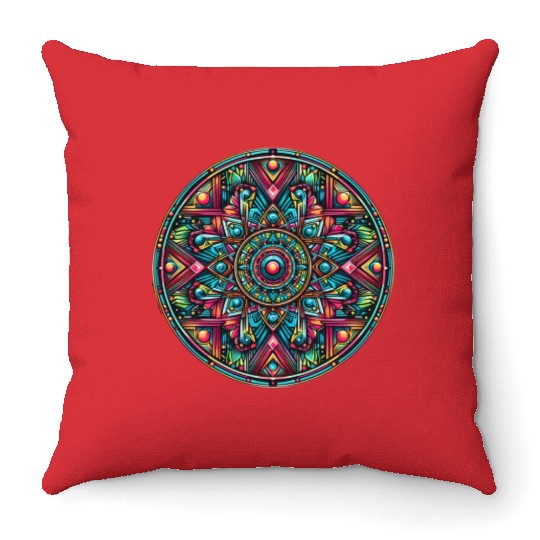psychedelic mandala Throw Pillows