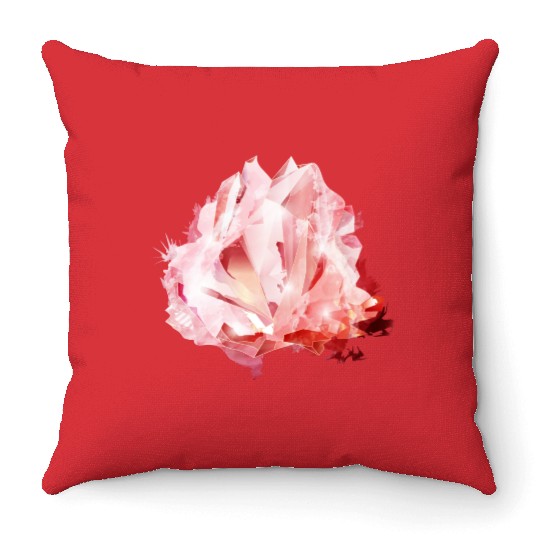bright pink rose quartz crystal motif Throw Pillows