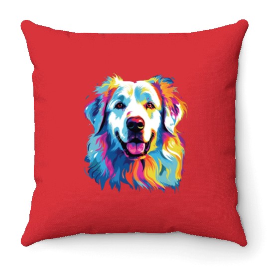 Watercolor Colorful Great Pyrenees Throw Pillows