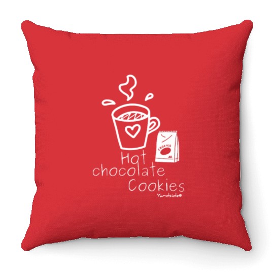 Hot chocolate cookies Yardside font logo white Throw Pillows