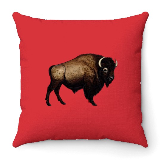 Bison art design majesty of nature buffalo Throw Pillows