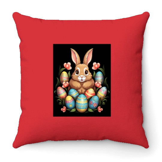 Easter Bunny Rabbit Colorful Eggs Easter Egg Hunt Throw Pillows