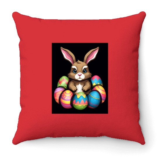 Easter Bunny Rabbit Colorful Eggs Easter Egg Hunt Throw Pillows
