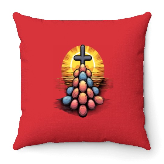 Christian Easter Day Cross Easter Egg Hunt Throw Pillows