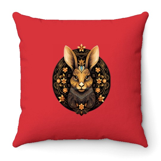 Easter Bunny Rabbit Mandala Arts Easter Day Throw Pillows