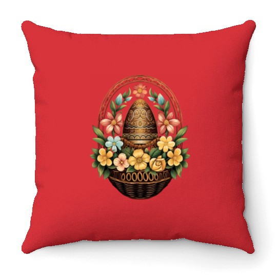 Easter Day Easter Egg Basket Mandala Art Egg Hunt Throw Pillows
