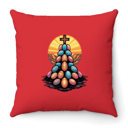 Christian Easter Day Cross Easter Egg Hunt Throw Pillows