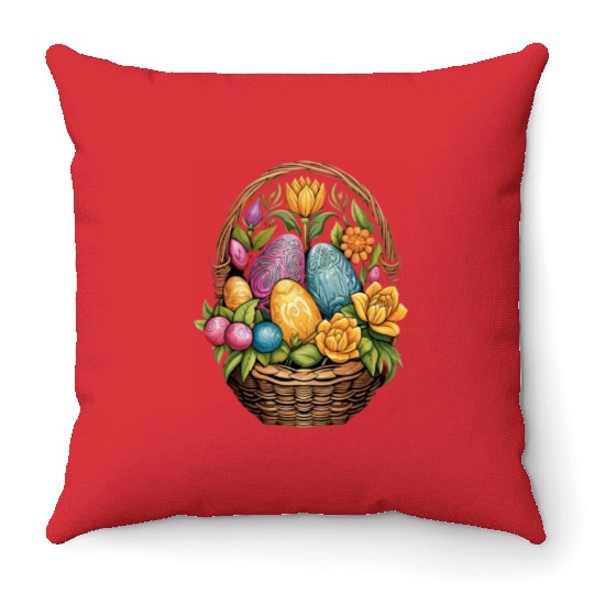 Easter Day Easter Egg Basket Mandala Art Egg Hunt Throw Pillows