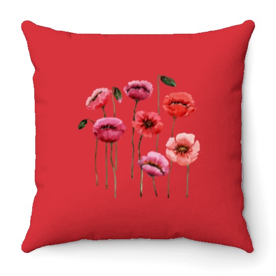 Poppies, spring bloomers, summer, flower, vintage. Throw Pillows