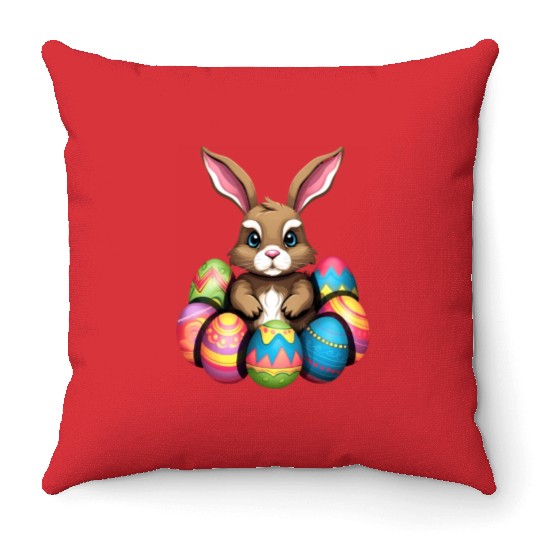 Easter Bunny Rabbit Colorful Eggs Easter Egg Hunt Throw Pillows