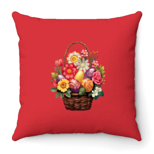 Easter Day Easter Egg Basket Spring Flowers Throw Pillows