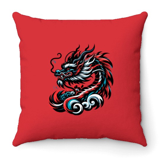 Colorful Chinese Dragon Artwork Essentials Throw Pillows