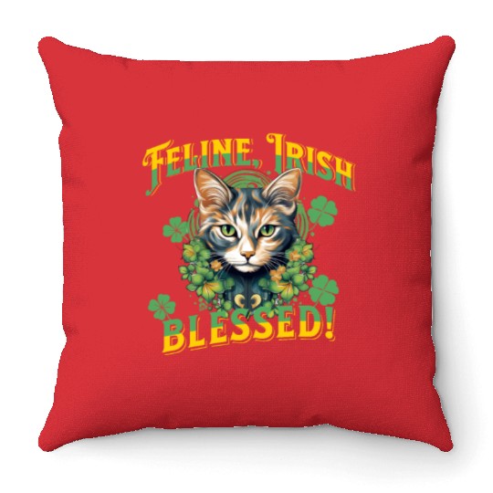 FELINE IRISH BLESSED Feline Kitty Design Throw Pillows