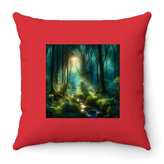 Twilight Enchantment A Mystical Forest Scene Throw Pillows