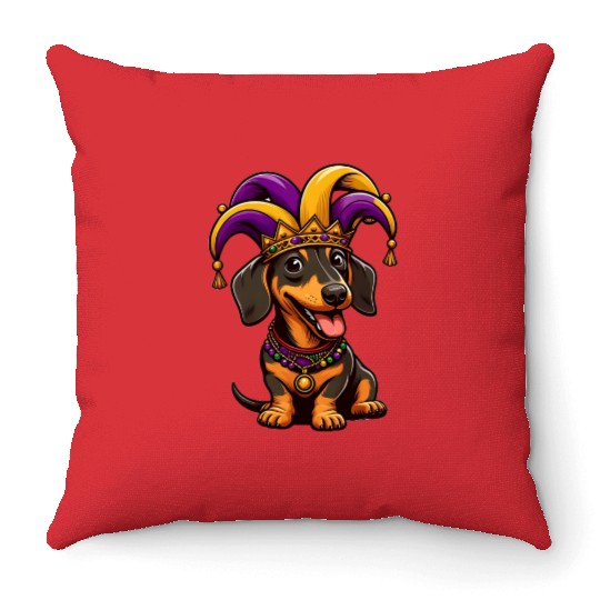 Mardi Gras Dachshund Throw Pillows