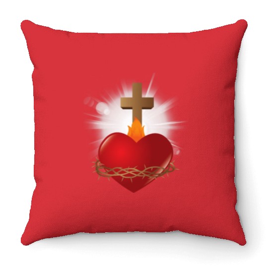sacred heart of jesus Throw Pillows