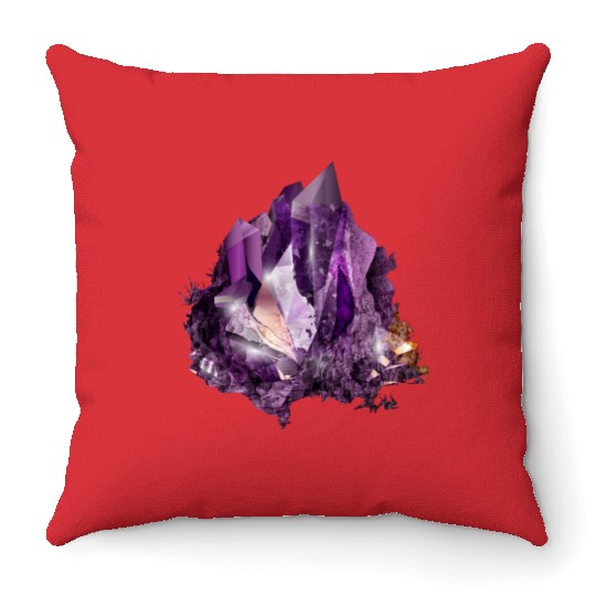 bright purple amethyst crystal motif Throw Pillows