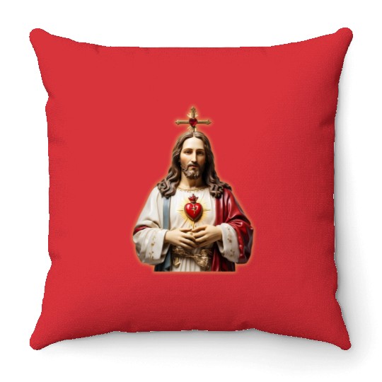 sacred heart of jesus Throw Pillows