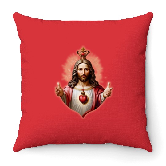 sacred heart of jesus Throw Pillows