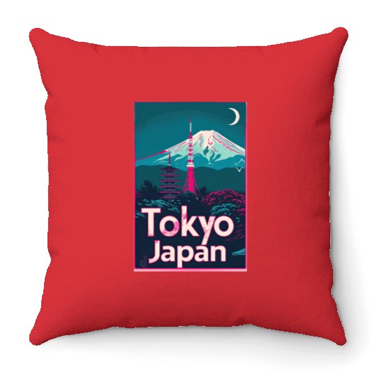 Vintage Style Tokyo Travel Poster Throw Pillows