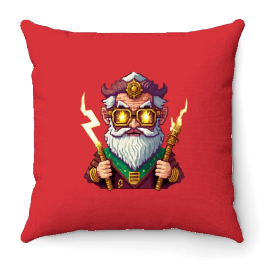 Angry Zeus Pixel Art, Wearing Steampunk Glasses Throw Pillows