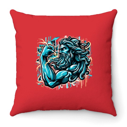 Zeus Lightning King Throw Pillows