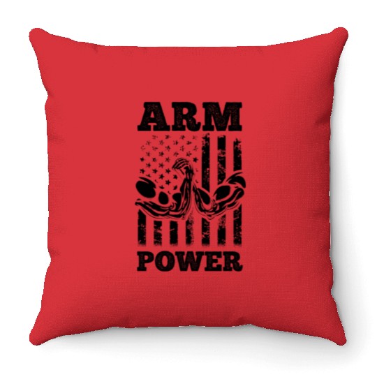Arm Wrestling US Flag Arm Power - Arm Wrestler Throw Pillows