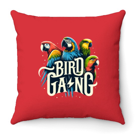 Bird Gang Parrot Funny Birder Flock Owner Macaw Throw Pillows