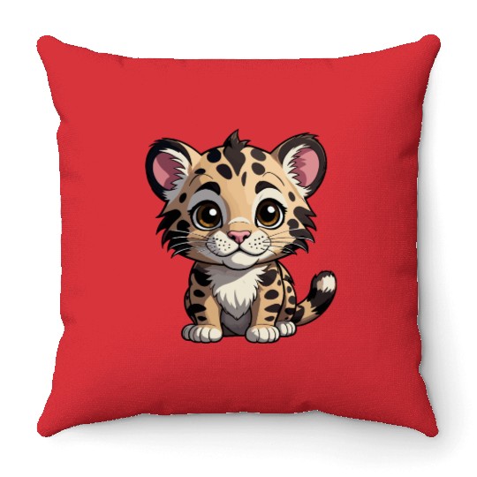 Adorable Baby Leopard - Cute Wildlife Cartoon Throw Pillows
