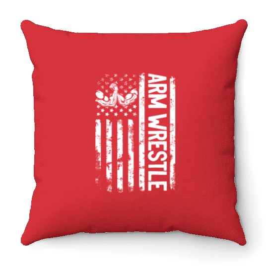 Arm Wrestling Arm Wrestle US Flag Arm Wrestler Throw Pillows