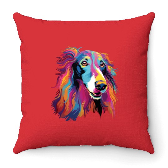 Watercolor Colorful Russian Greyhound Throw Pillows