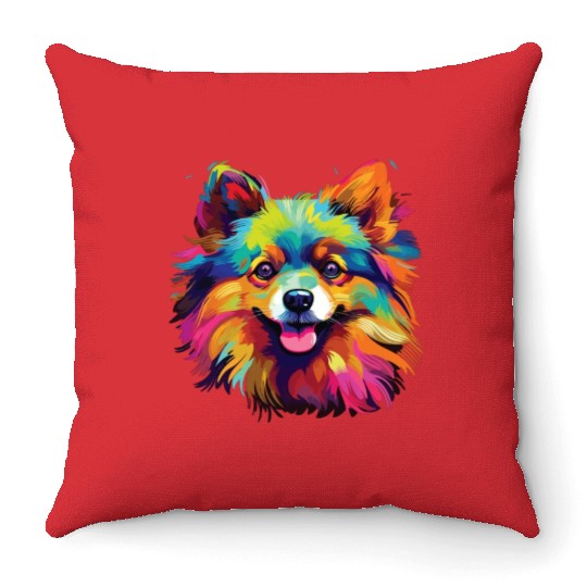 Watercolor Colorful Pomeranian Throw Pillows
