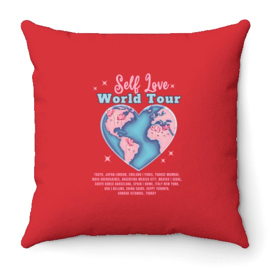 Self Love Club World Tour Retro Positive Aesthetic Throw Pillows